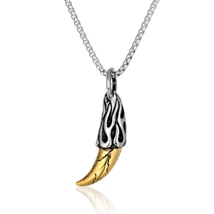 Vintage Titanium Steel Wolf Tooth Pendant Necklace For Men Punk Gothic Flame Pattern Horn Claw Pendant Fashion Male Jewelry Gift