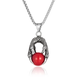 Collier Pendentif Griffe de Dragon en Acier Inoxydable Gothique Rétro Punk Collier de Perles de Strass Poli pour Hommes Bijoux de Mode