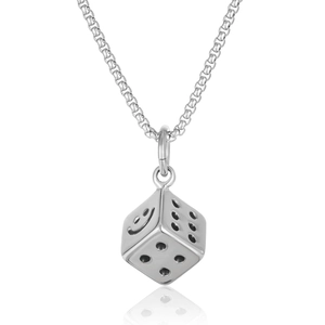 Collana hip hop con ciondolo a dado in argento con design smiley e catena a maglie