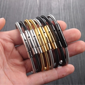 Elastic snake chain bracelets in gold, silver and black steel with cylindrical clasps