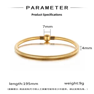 Detailed view of golden snake-style spring bracelet with 7mm magnetic ball clasp dimensions