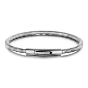 Sleek silver stainless steel stretchy snake bone bracelet with rectangular clasp