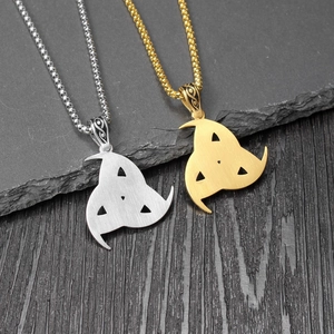 Nordic Viking Horns of Odin pendant necklace in brushed gold and silver finish