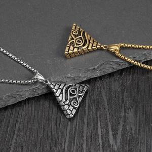 Vintage Egyptian Pyramid necklaces with Eye of Horus in gold and silver metal finishes