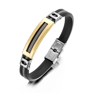 Bracelet Moderne en Acier Inoxydable et Silicone pour Hommes Femmes Plaque Courbée Évidée Texture de Maille Bijoux de Mode