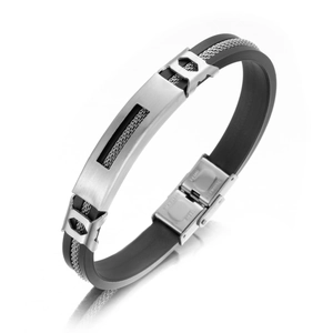 Fashion Stainless Steel Silicone Bracelet For Men Industrial Brushed Hollow Geometric Snake Chain Sporty Wristband Jewelry Gift