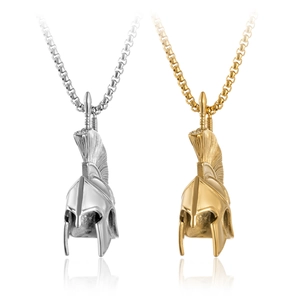 Vintage Spartan Warrior Helmet Pendant Necklace For Men Punk Hip Hop Stainless Steel Jewelry Gold Silver Retro Accessory