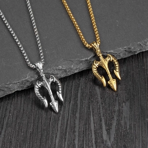 Vintage stainless steel trident necklaces in gold and silver finish with box chains