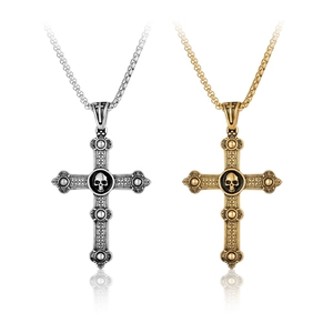 Gothic Stainless Steel Cross Skull Pendant Necklace Retro Celtic Knot Skeleton Jewelry For Men Women Punk Rock Biker Jewelry Gift
