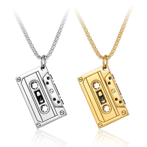 Retro Titanium Steel Cassette Tape Pendant Necklace For Men Women Hip Hop Streetwear Vintage Musical Style Jewelry Necklace Gift