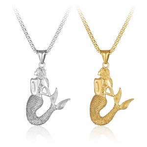 Hip Hop Titanium Steel Mermaid Pendant Necklace For Men Women Fashion Mysterious Fish Tail Charm Jewelry No Chain Option