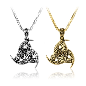 Vintage Norse Mythology Viking Odin Horn Pendant Necklace Men Stainless Steel Hollow Celtic Knot Totem Neck Jewelry Gift