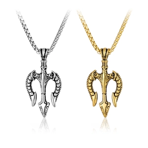 Retro Titanium Steel Trident Pendant Necklace For Men Hip Hop Carved Neptune Style Jewelry Accessory Daily Wear Gift
