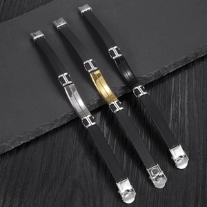 Bracelets de sport en silicone et acier inoxydable pour hommes en argent, or et noir