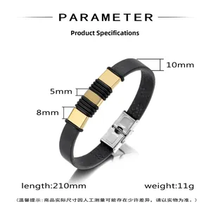 Men's casual leather bracelet with steel accents, dimensions 210mm length and 11g weight