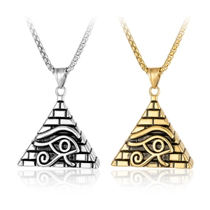 Vintage Ancient Egypt Eye Of Horus Pyramid Pendant Necklace For Men Women Titanium Steel Retro Mysterious Jewelry Gift