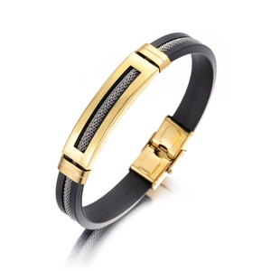 Fashion silicone bracelet with snake chain stainless steel inlay and gold-tone finish