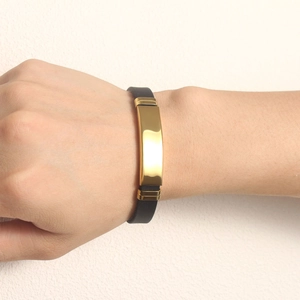 Minimalist silicone and gold stainless steel curved plate bracelet for men and women