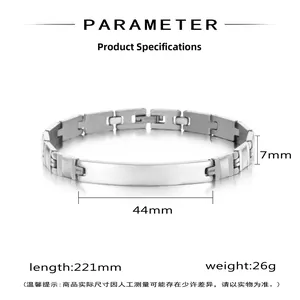 Detailed view of silver stainless steel H-link bracelet with dimensions and parameters