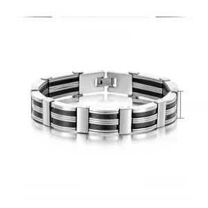 Dimensions du bracelet hip-hop pour hommes en silicone et acier: 215 mm de long et 12 mm de large