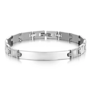 Minimalist Stainless Steel ID Bracelet For Women Silver Polished Chain Link Curved Plate Personalized Fashion Jewelry