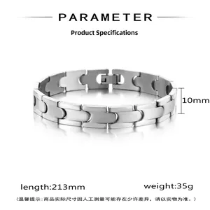 Detailed specs of the 10mm wide bullet-style stainless steel bracelet for men
