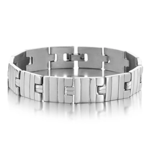 Bracelet à Maillons en Acier Inoxydable Rayé pour Homme Personnalisé Minimaliste Style Industriel Poli Brossé Bijoux Géométriques