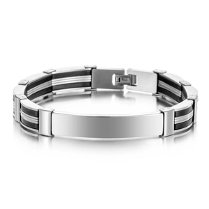 Men's Multilayer Stainless Steel Silicone Bracelet Trendy Black Silver Polished ID Plate Bracelet For Men Creative Fashion Jewelry Gift