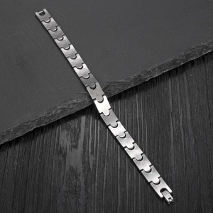 Minimalist stainless steel bullet link bracelet with brushed silver finish and secure clasp