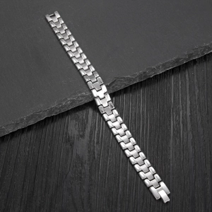 Bracelet pour homme en acier inoxydable poli argenté style bracelet de montre sur ardoise