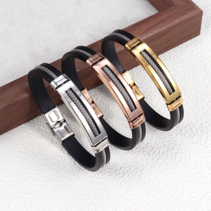 Unisex stainless steel and silicone bracelets in gold, rose gold and silver colors