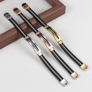 Modern stainless steel and black silicone bracelet set in silver, rose gold, and gold finish