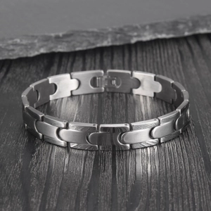 Minimalist stainless steel bullet-style link bracelet with matte brushed metal finish
