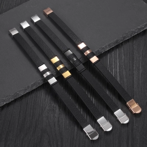 Minimalist stainless steel and PU leather bracelets in silver, gold, and black colors