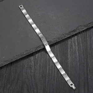 Brushed stainless steel geometric link bracelet for men with secure folding clasp