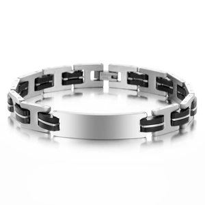Braccialetto Spliced in Acciaio Inossidabile e Silicone Punk Bracciale con Piastrina ID Lucida Argento Nero Catena a H Gioielli da Uomo
