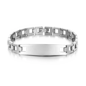 Bracelet ID en Acier Inoxydable Minimaliste pour Femmes Chaîne à Maillons Vidée Polie Bijoux de Mode Argent