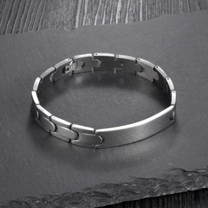 Minimalist matte silver stainless steel ID curb chain bracelet for men and women