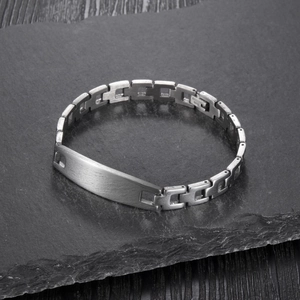 Bracelet ID pour homme en acier inoxydable poli avec une plaque rectangulaire brossée