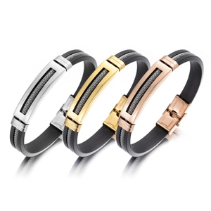 Fashion Stainless Steel Silicone Bracelet Men Women Punk Snake Chain Mesh Inlay Folding Clasp Industrial Style Wristband Jewelry