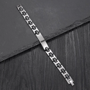 Bracciale punk da uomo in acciaio inossidabile con piastra liscia e maglie in silicone