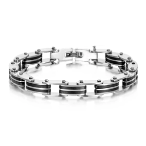 Industrial Men Stainless Steel Silicone Link Bracelet Punk Fashion Polished Metal Rubber Chain Wristband Jewelry Accessory Gift