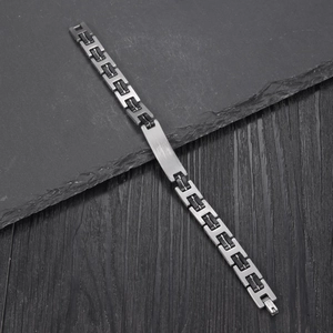Bracciale da uomo in acciaio inossidabile e silicone nero con piastra metallica incidibile