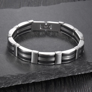 Bracciale da uomo alla moda in silicone e acciaio inossidabile su base in pietra