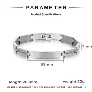 Detailed technical drawing of a 7mm stainless steel link bracelet with dimensions
