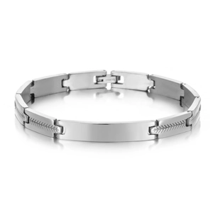 Retro Stainless Steel ID Plate Bracelet For Women Polished Feather Pattern Link Chain Jewelry Minimalist Industrial Style