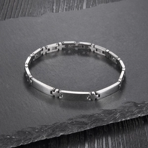 Sleek stainless steel curved bar bracelet for women with minimalist brushed finish