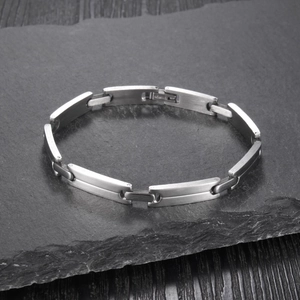 Sleek stainless steel segment link bracelet for women with a brushed metallic finish