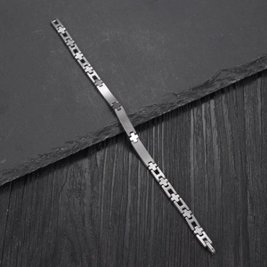 Sleek stainless steel bracelet with polished curved bar and link chain for women