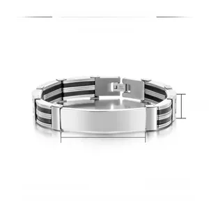 Detailed size specifications for men's silicone and stainless steel bracelet with plate